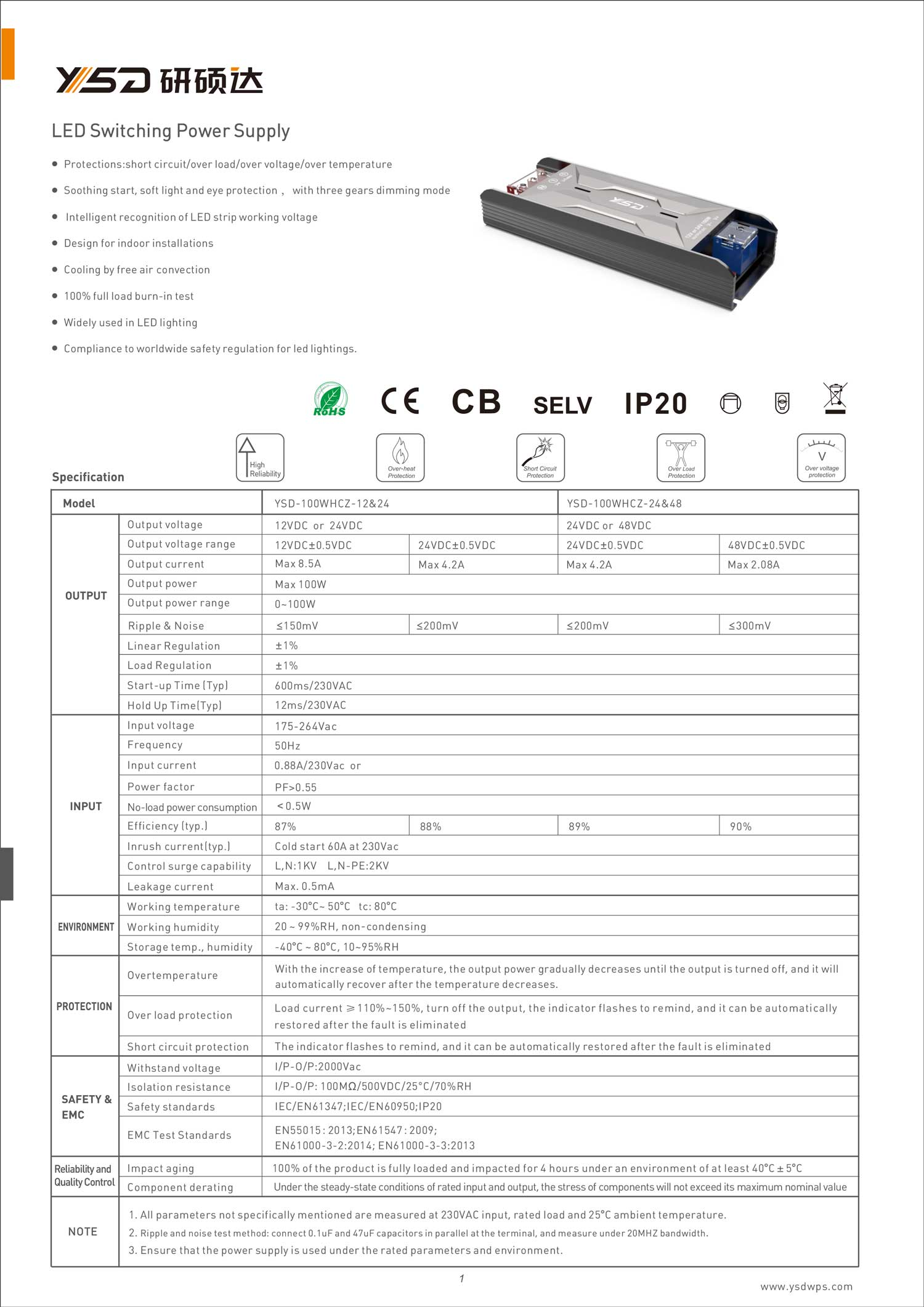 30W 12V/24V CV LEDpower supply YSD-30W/C