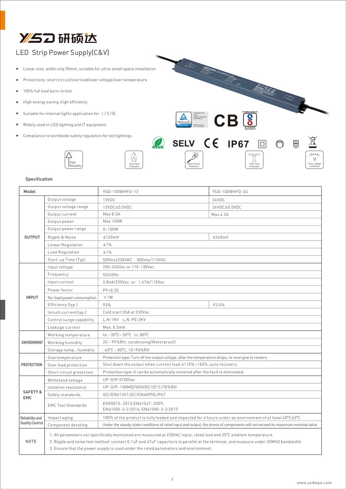 60W 12V/24V CV dimmable LED power supply YSD-60W/CP