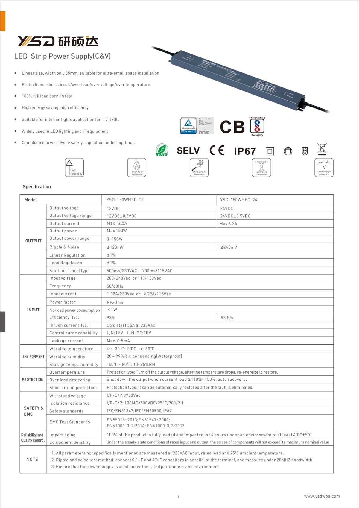 60W 12V/24V CV dimmable LED power supply YSD-60W/CP